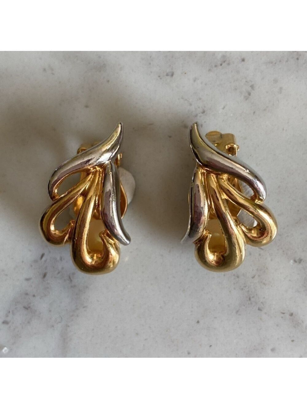 Vintage Silver Gold Tone Swirl Clip-on Earrings High